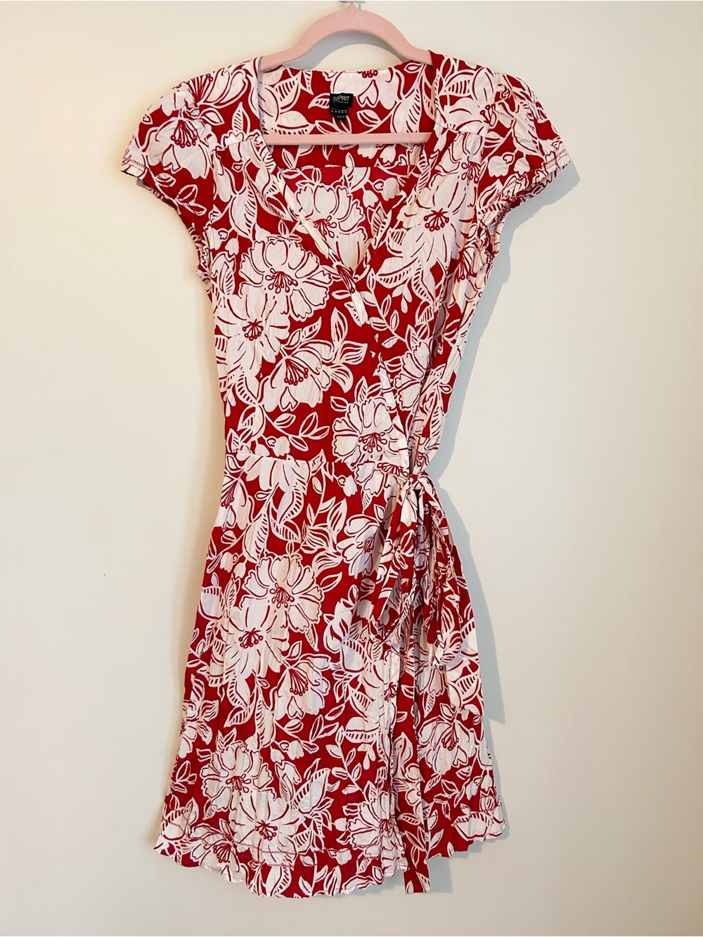 Esprit Red and White Floral Wrap Dress, Size 6